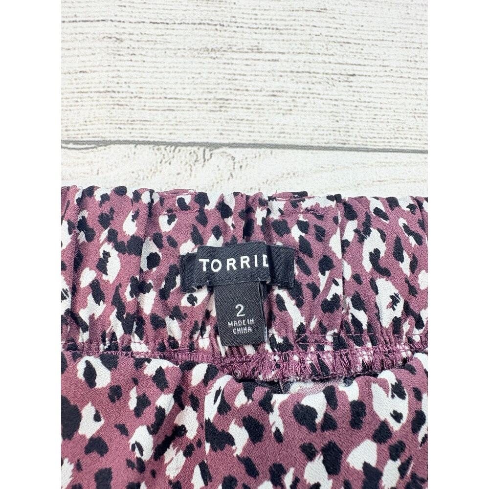 Torrid Pull-On Taper Stretch Crepe High-Rise Tie-Front Pant Leopard Purple 2/2X - Picture 6 of 9